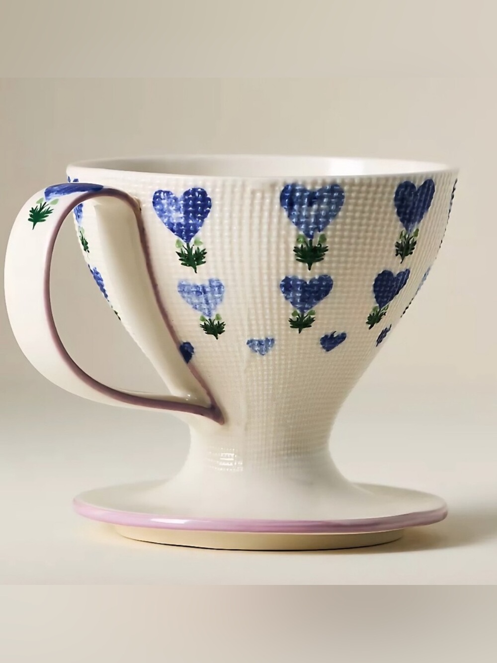 Anthropologie Annie Stonewear Pourover Coffee Cone Blue Heart Pour Over